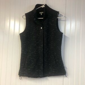 T by Talbots Textured Full Zip Up Vest Small Black Heather Thick Cozy Adjustable